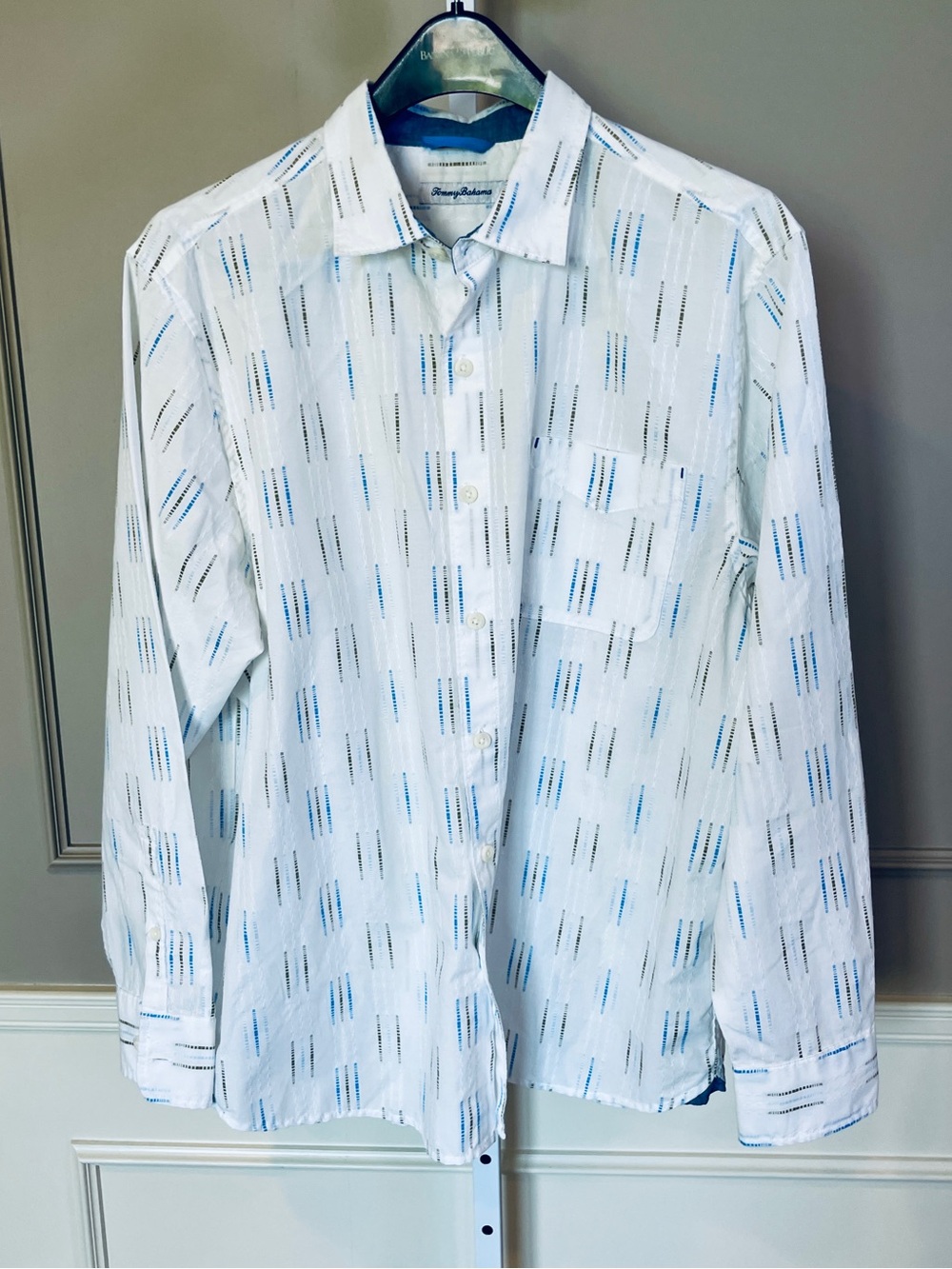 Tommy Bahama XL Florida Falls Long Sleeve Button Down Shirt White Blue Gray